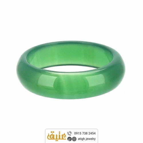 حلقه عقیق سبز سلیمانی طبیعی با رگه های زیبا ‌سایز ۵۸