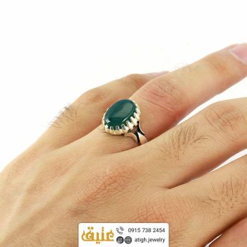 انگشتر نقره عقیق سبز طبیعی دور چنگ‌ | سایت جواهری عتیق: atigh.jewelry