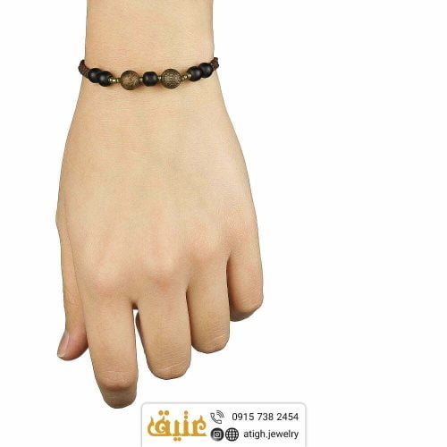دستبند جاسپر تبتی پوست ماری و انیکس طبیعی بافت و حدید مکعبی‌ | سایت جواهری عتیق: atigh.jewelry