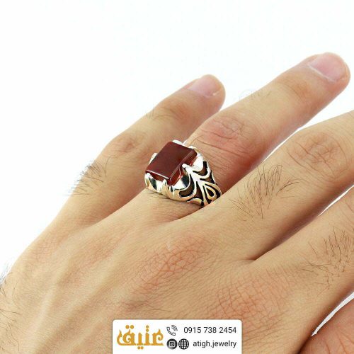 انگشتر نقره عقیق سرخ مردانه سبک اسلیمی | سایت جواهری عتیق: atigh.jewelry