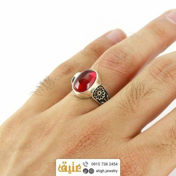 انگشتر نقره یاقوت سرخ برلیانی صنعتی مردانه سیاه قلم فیلی | سایت جواهری عتیق: atigh.jewelry