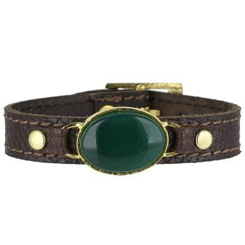 خرید دستبند چرم عقیق سبز